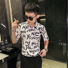 312A-118-P55新款社会小伙中袖衬衫韩版潮流男士五分袖衬衣A，男装T恤，星座312A-5