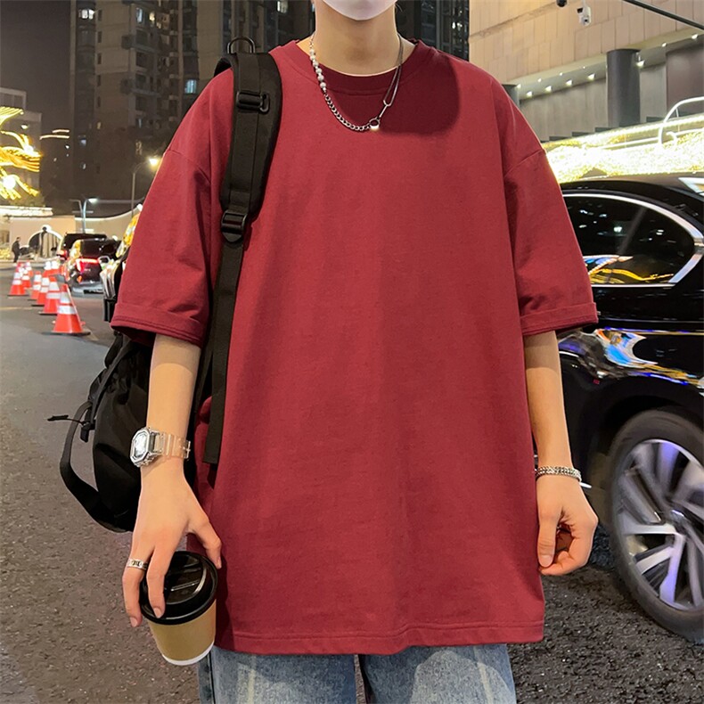 港风冰感短袖T恤宽松百搭纯色光板圆领短袖TC3161-P13，男装T恤，星座717