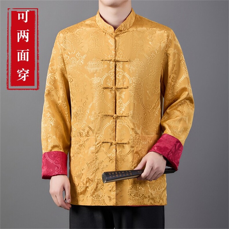 高端风唐装两面穿绸缎外套男中老年中式复古夹克HL23916-P100图片