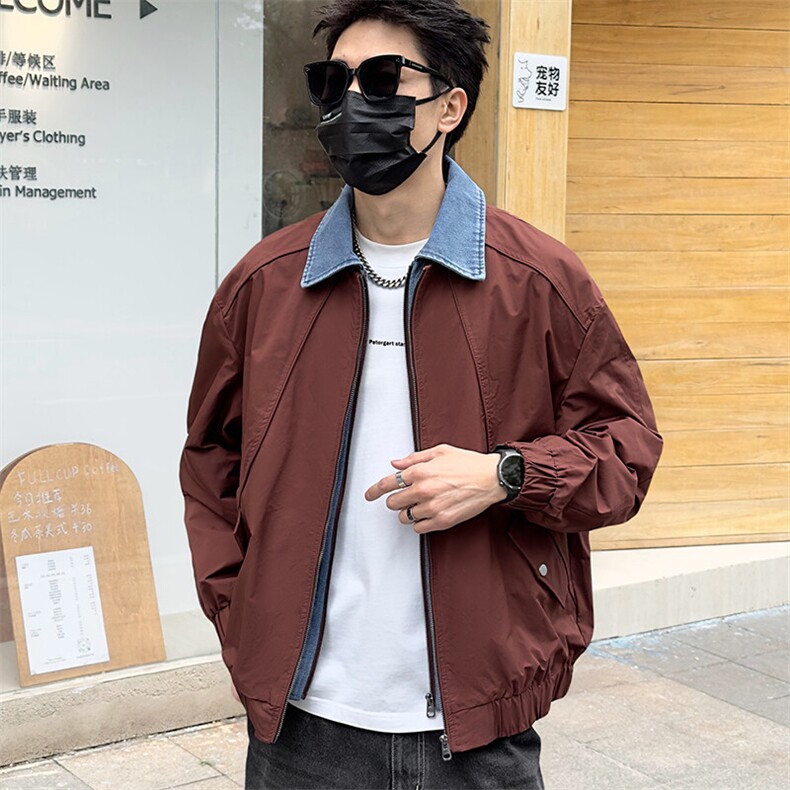 抖音假两件翻领牛仔拼接宽松休闲外套男装夹克C317-6606-P125,男装夹克,电商C317