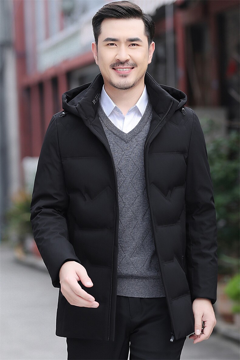 冬季中年男士连帽商务休闲羽绒服新款爸爸装加厚保暖白鹅绒外套,男装羽绒服,电商B212（原钱塘6029）