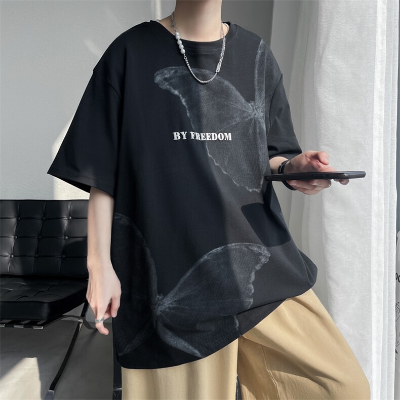 7XL-M美式纯短袖T恤男2023夏季新款ins潮牌胖子宽松体恤加大码,男装T恤,钱塘717(原712)