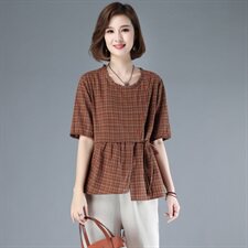 时尚百搭2021年夏季T恤潮流简约舒适格子，女装T恤，奕阳依阁