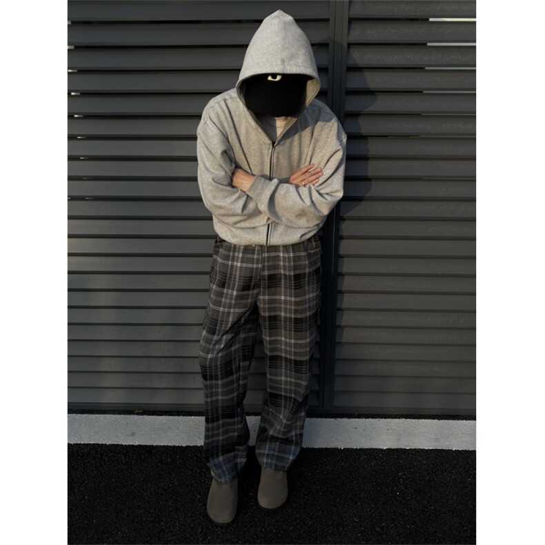 2024/格子裤直筒拖地cleanfit磨毛阔腿裤子1005-3-SGA864-P60控78,男装休闲裤,星座1005-3