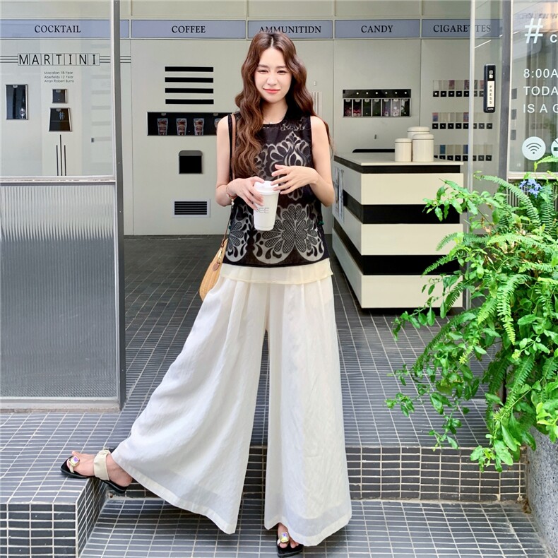 慵懒风复古提花无袖背心阔腿裤套装女2025夏新款高级感显瘦两件套,女装套装/套裙,2C323