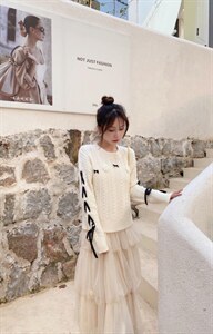 织带拼接设计师套头毛衣,女装针织衫/毛衣,ceelphy