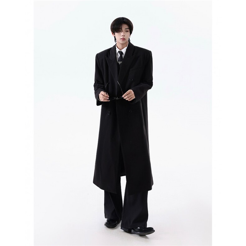 现货25老钱风韩式长款高品质毛呢双排扣大衣mj1082-p158,男装毛呢大衣,电商B288