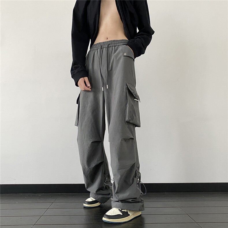 秋季新款港风大口袋工装裤飘带宽松休闲裤K0978-P55,男装休闲裤,星座308B-1