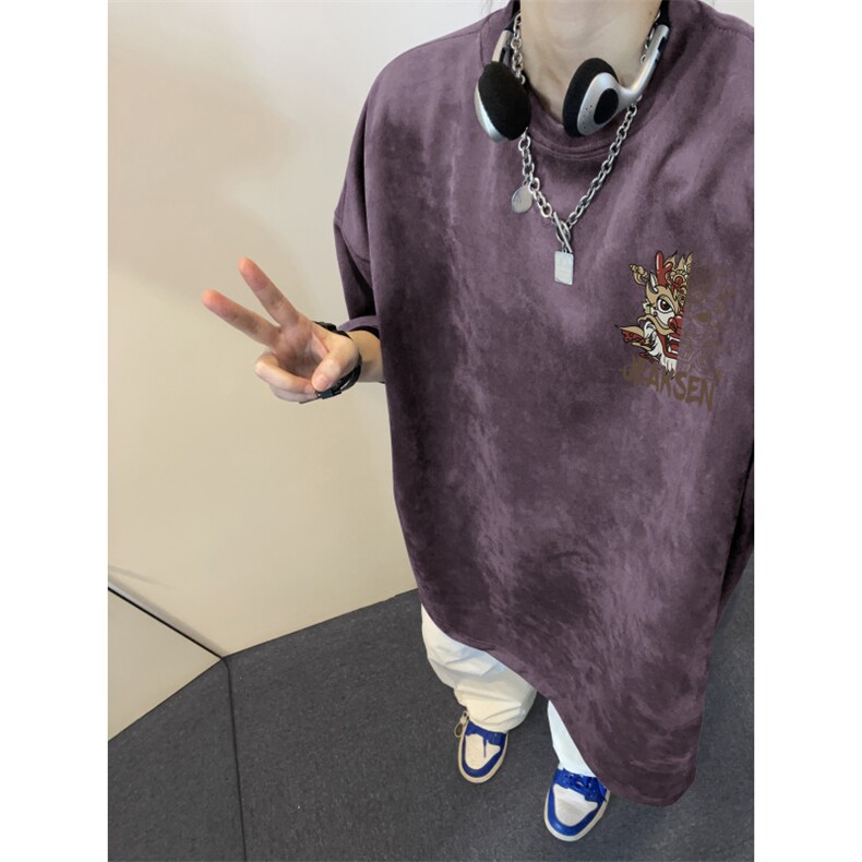 得物抖音直播麂皮绒风动漫印花宽松短袖djp325-特批23控39,男装T恤,星座605(原A050)