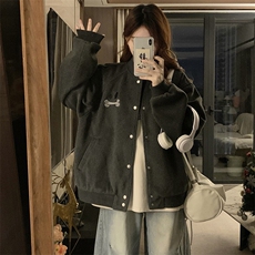 2026春季新款港风日系复古纽扣立领开衫棒球服外套女JK1408-P85，男装夹克，星座313A(原308A-2)