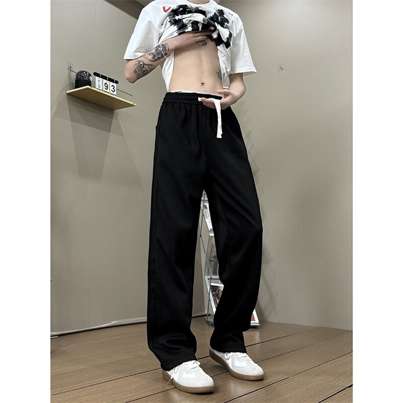 K10033-P35潮牌卫裤男2025新款百搭褶皱宽松直筒休闲长裤,男装休闲裤,电商A178