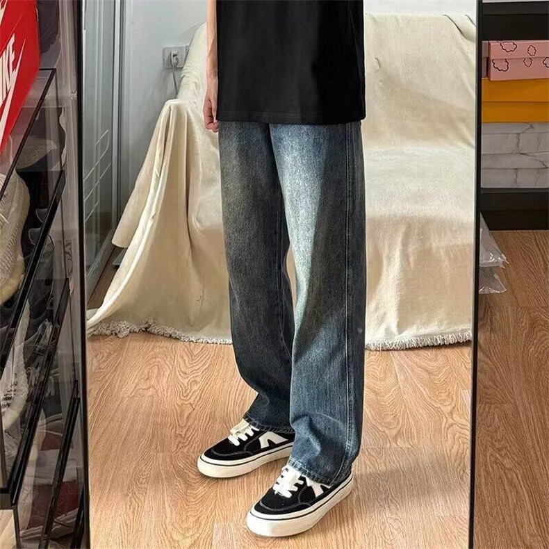 网图现货美式宽松半松紧复古蓝牛仔直筒裤男K1025/特P40,男装牛仔裤,星座205-3