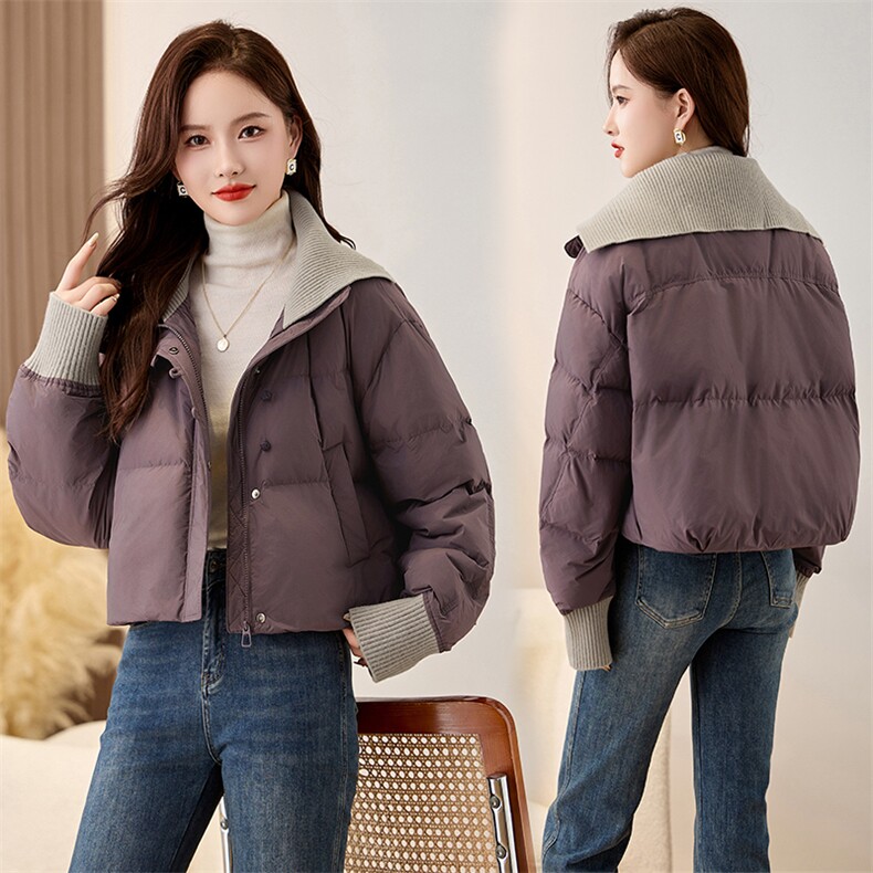 时尚针织大翻领超好看羽绒服女2025冬季新款小个子宽松白鸭绒外套图片