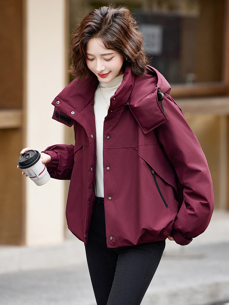 安可拉红羽绒服女冬季新款2024宽松休闲小个子加厚派克服短款外套,女装羽绒服,姿萝菲