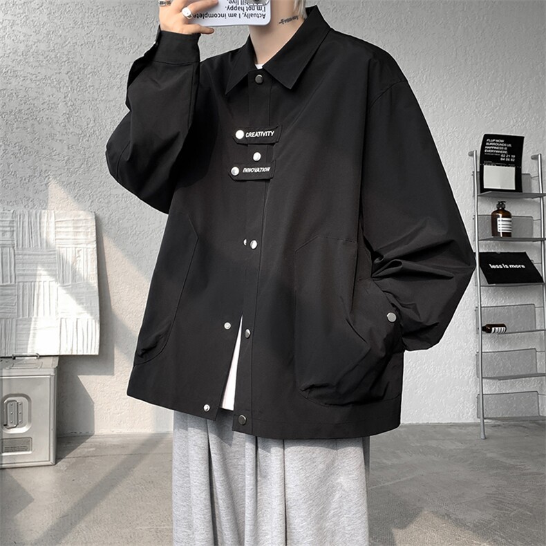现货 JK1113-特批P45 25秋设计感刺绣男翻领大码夹克（有里布）图片