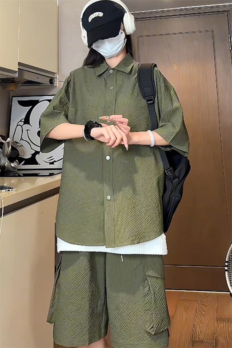 量大优供视频泡泡纱夏款短袖衬衫衬衫工装短裤男TZ17-特p55,男装牛仔裤,电商B371