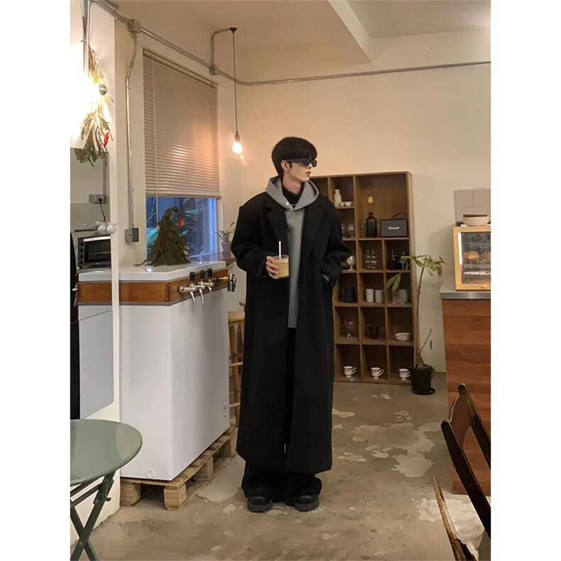 大货加长款~美式cleanfit男士中长款过膝毛呢大衣外套Y987-P125，男装毛呢大衣，星座1004-3