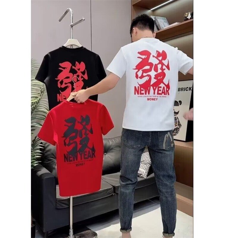 2025年夏季新款男士百搭加厚印花短袖T恤上衣半袖时尚休闲潮牌,男装T恤,电商B212（原钱塘6029）