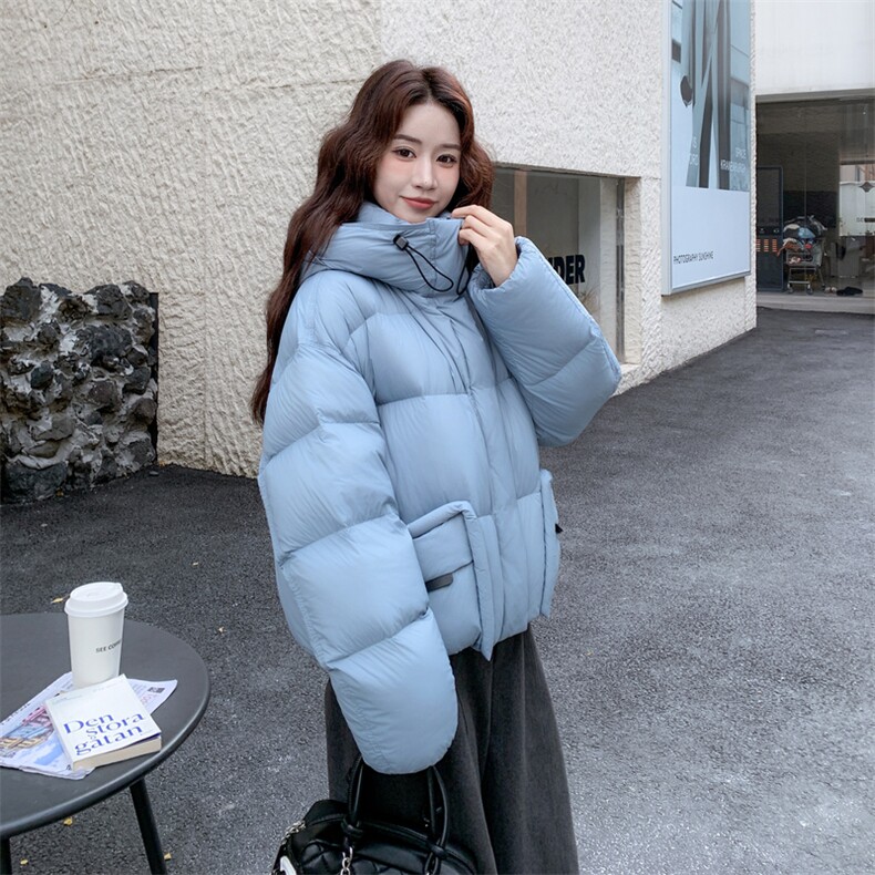韩系蓝色连帽羽绒服女冬2025新款超火好看高级小众保暖加厚短外套,女装羽绒服,2B076