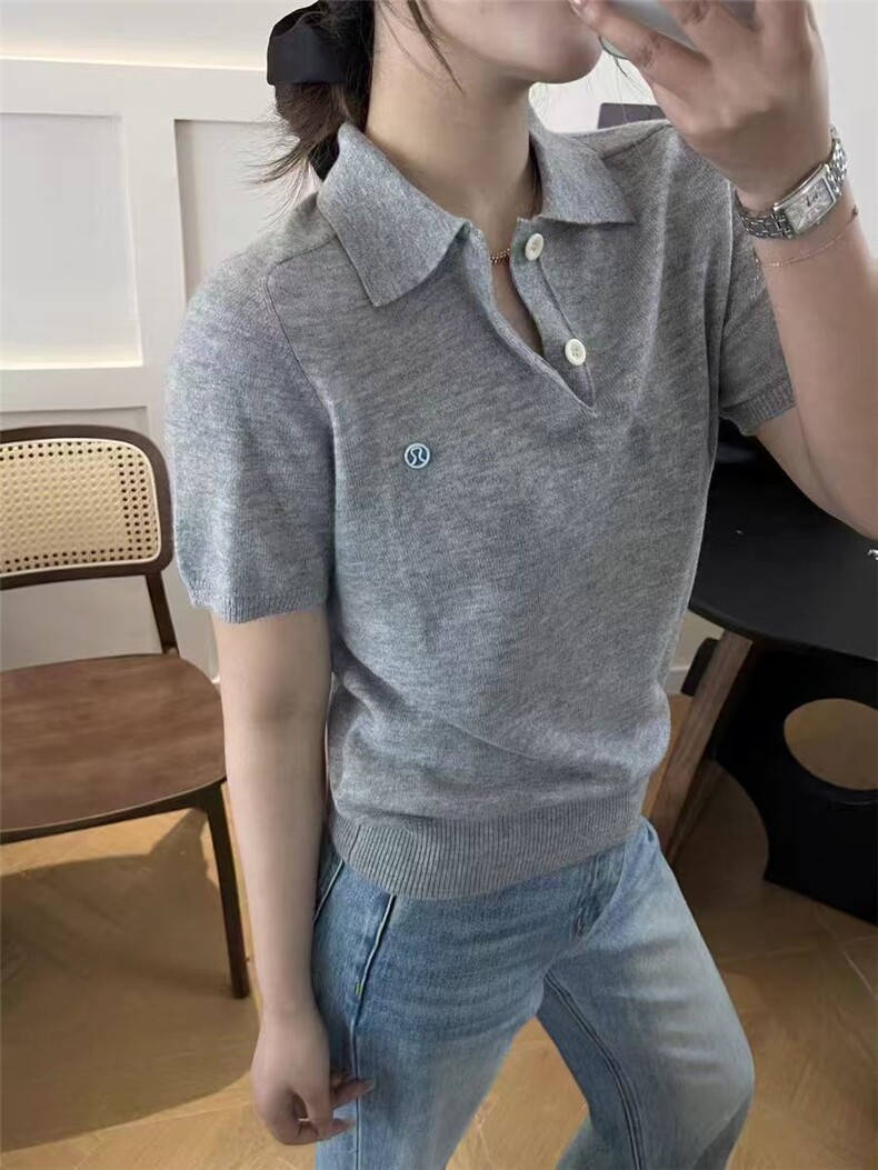 2025年夏季翻领T恤半袖女,针织衫/毛衣,兰叶羊绒