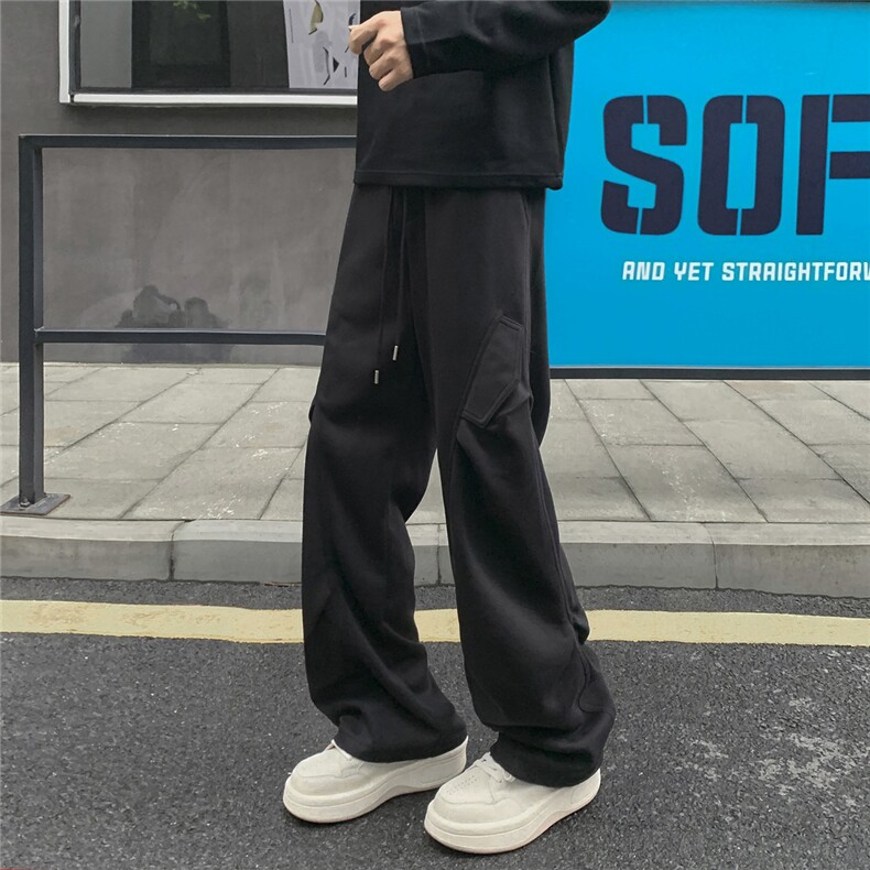 港风秋款男女工装卫裤褶皱宽松直筒长裤h0063P45，男装休闲裤，星座1013-1
