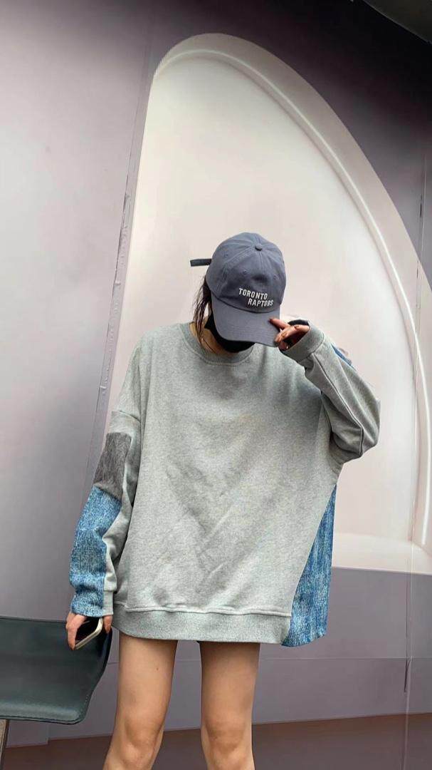 牛仔拼接卫衣，女装卫衣/绒衫，Q.P