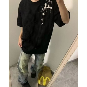 纯棉美式复古设计感短袖t恤男女夏季时尚百搭小众上衣服 TC1479图片