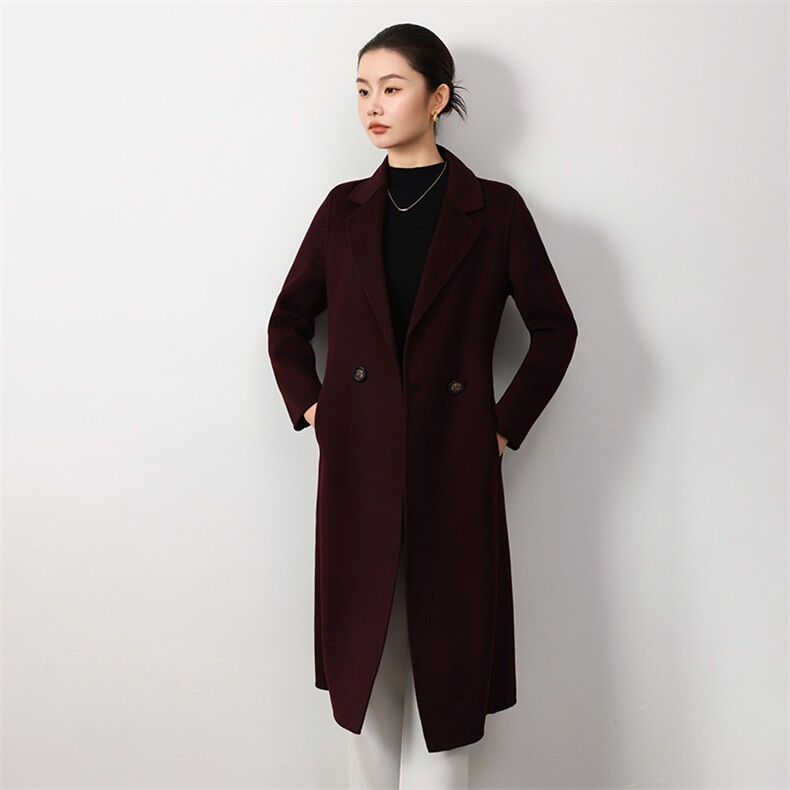 时尚百搭女士双面呢大衣羊毛显瘦修身气质优雅保暖舒适，女装双面呢大衣，岳达羊绒