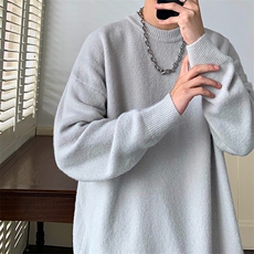 纯色圆领毛衣男女简约宽松秋冬新款加厚oversize潮流打底针织毛衫，男装T恤，星座506A
