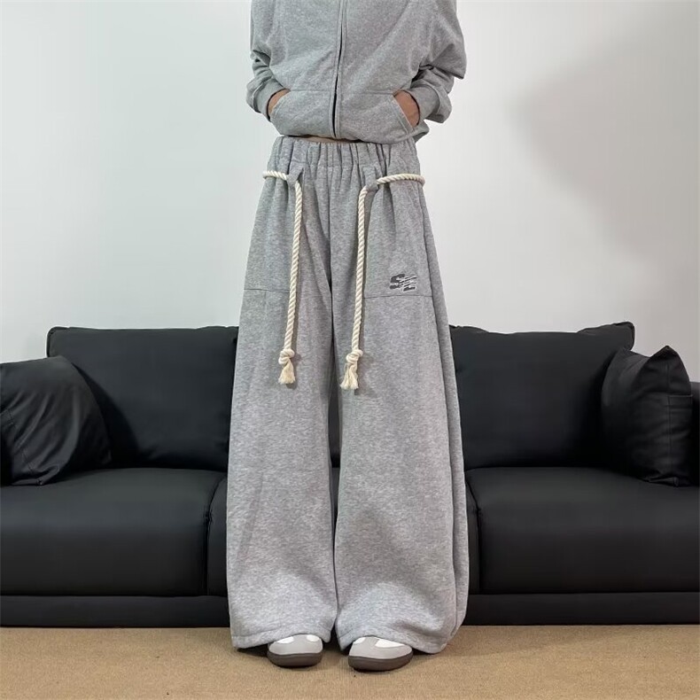 美式复古弯刀阔腿运动休闲裤女早春新款设计感宽松卫裤直筒拖地裤,女装休闲裤,星座1210-1