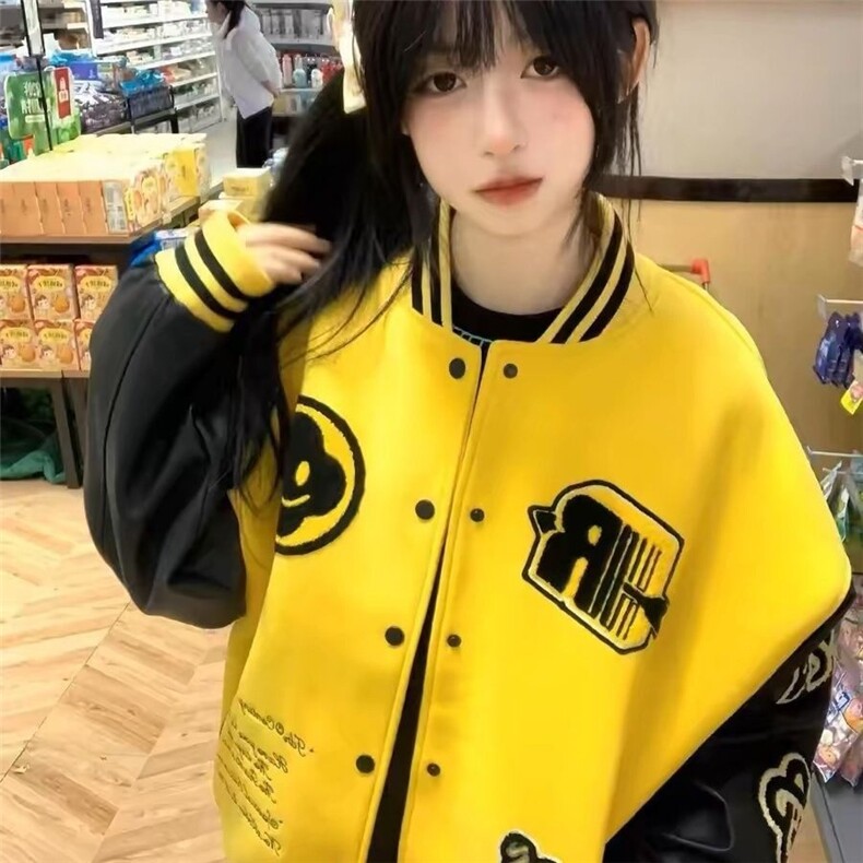 美式复古字母刺绣棒球服外套女春秋新款宽松休闲百搭设计感夹克潮,男装夹克,星座506A