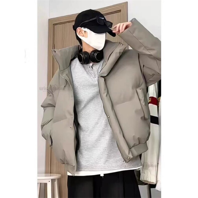 cleanfit短款PU皮立领面包棉服潮牌外套袄NL02纯色P70刺绣P80,男装棉衣,电商D256-1(原A064-1)