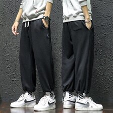 2021秋新日系宽松大码男纯色卫裤束脚抽绳九分休闲裤K2056-P35，男装休闲裤，电商A001
