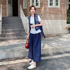 时尚复古刺绣绣花马甲套装女夏季2025年新款短袖T恤阔腿裤三件套，女装套装/套裙，2C177