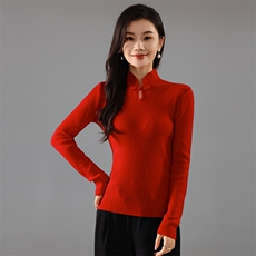 优雅女士秋季新款修身显瘦中式盘扣针织衫，女装针织衫/毛衣，奢优羊绒