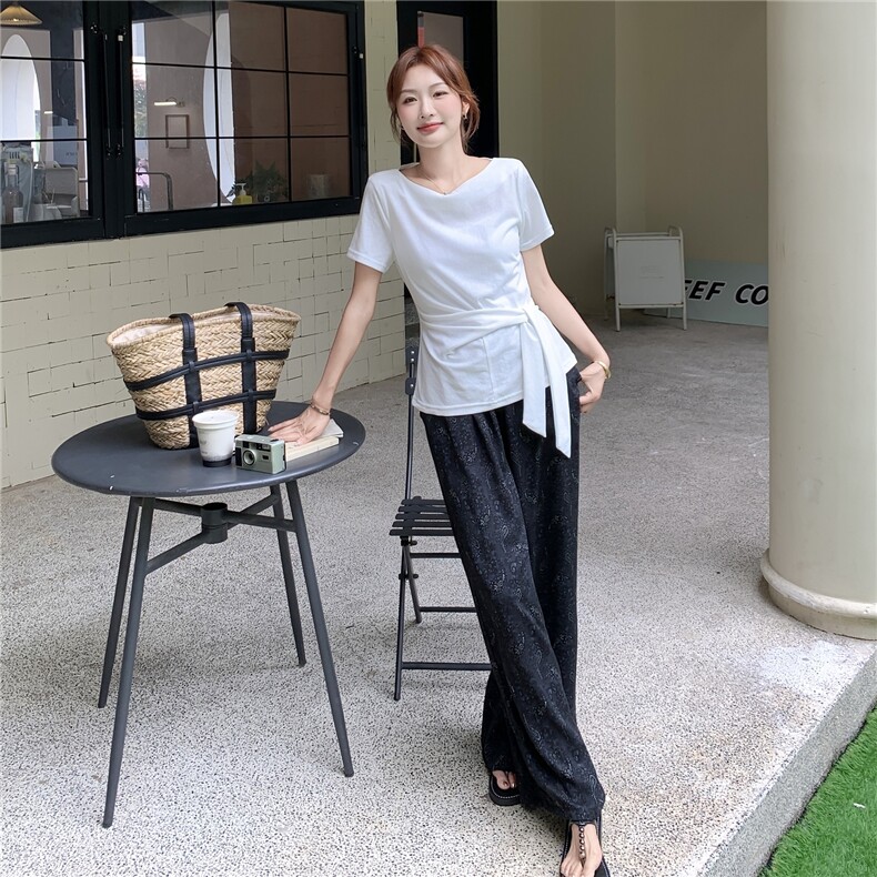 休闲T恤阔腿裤套装女夏2025新款巨好看又酷又飒穿搭两件套高级感,女装套装/套裙,2C129