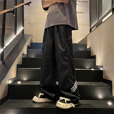 新款美式复古嘻哈运动裤男女宽松直筒垂坠感条纹休闲裤QK320-P32，男装休闲裤，星座1008