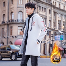 2024冬季中长款加绒加厚风衣潮流保暖上衣连帽时尚外套男FX02P75，男装风衣，电商A086