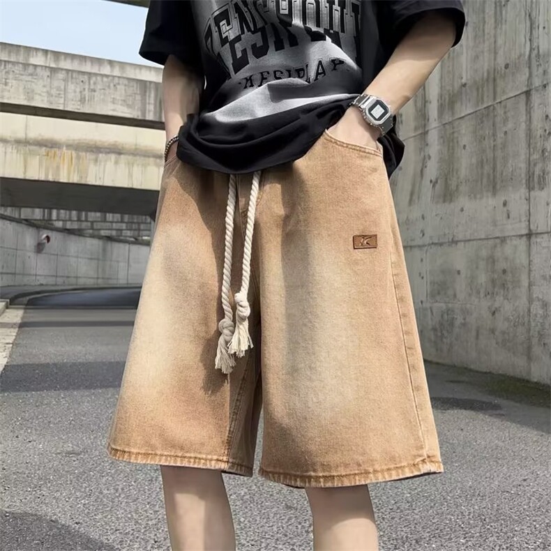 DN6054-P38牛仔短裤男士夏季潮牌宽松新款潮流美式阔腿五分中裤,男装牛仔裤,星座1008