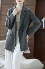 秋冬双面大衣女士中长款小个子西装高端外套，女装双面呢大衣，赛欧妮