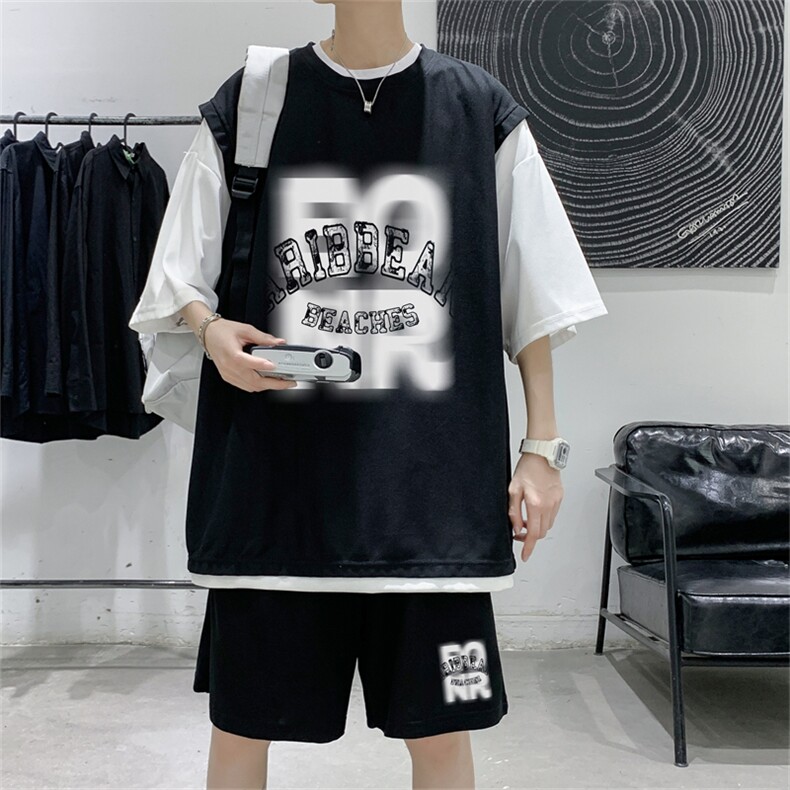 华夫格套装潮流休闲短袖短裤两件套FTZ3062-P55控78,男装牛仔裤,电商B370