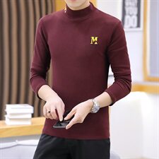 冬季半高领双面绒刺绣M卫衣男加绒加厚保暖打底衫长袖红337P28，男装卫衣，星座1207