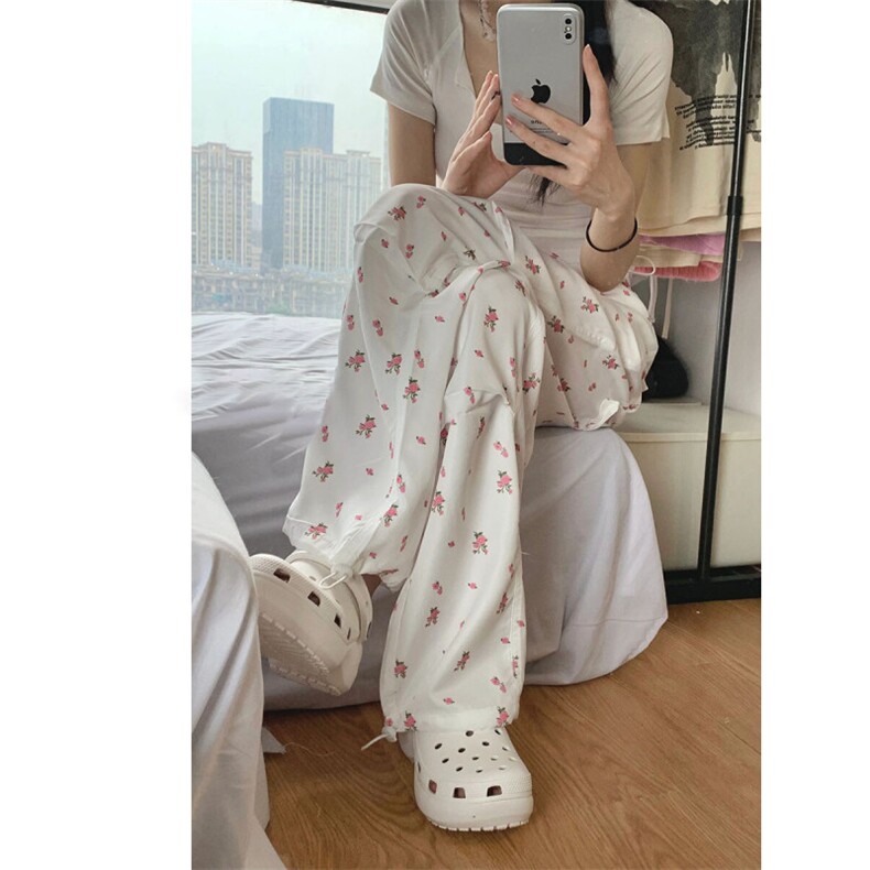 AK2410-p48 立体腰头 碎花刺绣阔腿裤女2026早春新款工装裤图片