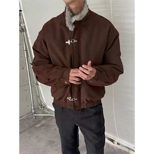 cleanfit飞机扣毛领飞行员夹克棉服男款冬季加绒厚高级感棉衣外套图片