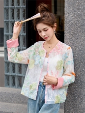 短款刺绣花朵防晒衣休闲炸街新中式盘扣薄外套圆领独特漂亮防晒衣，女装防晒衣，韩美纤衣