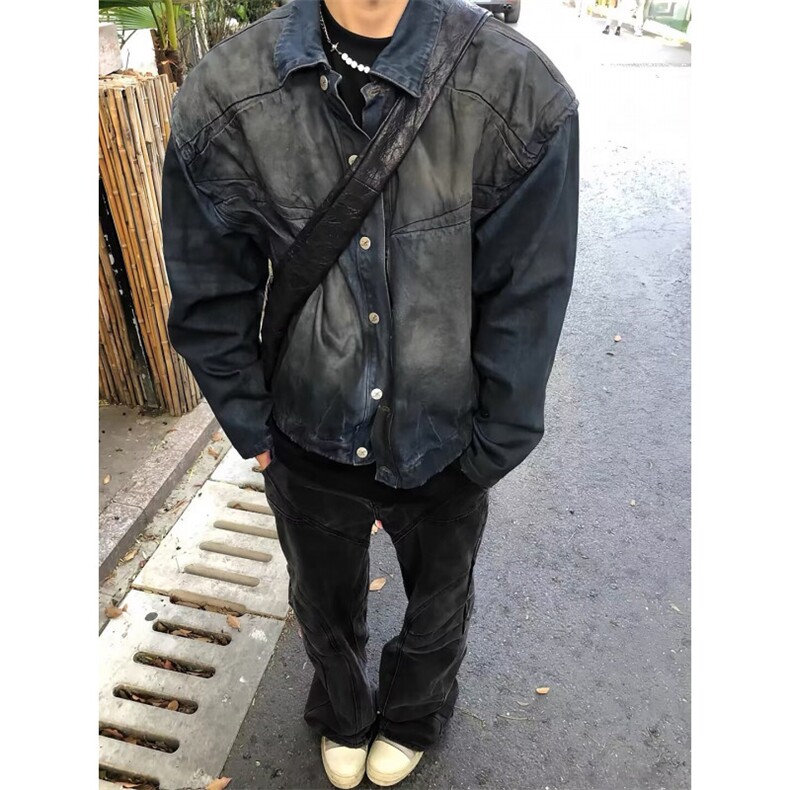 网图废土风做旧牛仔外套男女宽松垫肩上衣春秋美式夹克W19-P70,男装工装外套,星座1001-1