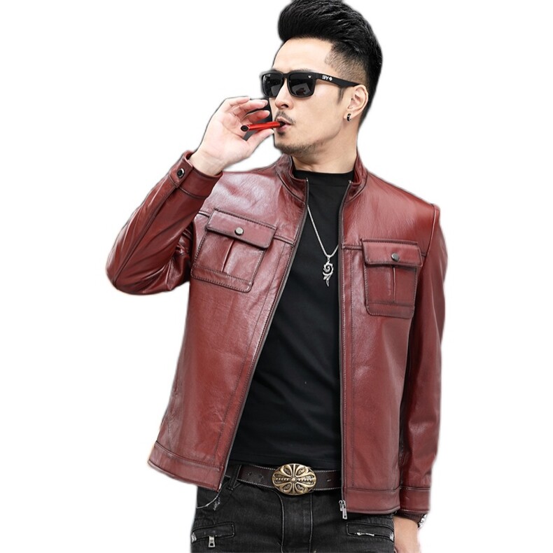 TX2023秋季男士皮衣皮夹克机车服外套翻领修身头层牛皮P650，男装皮衣，电商B360