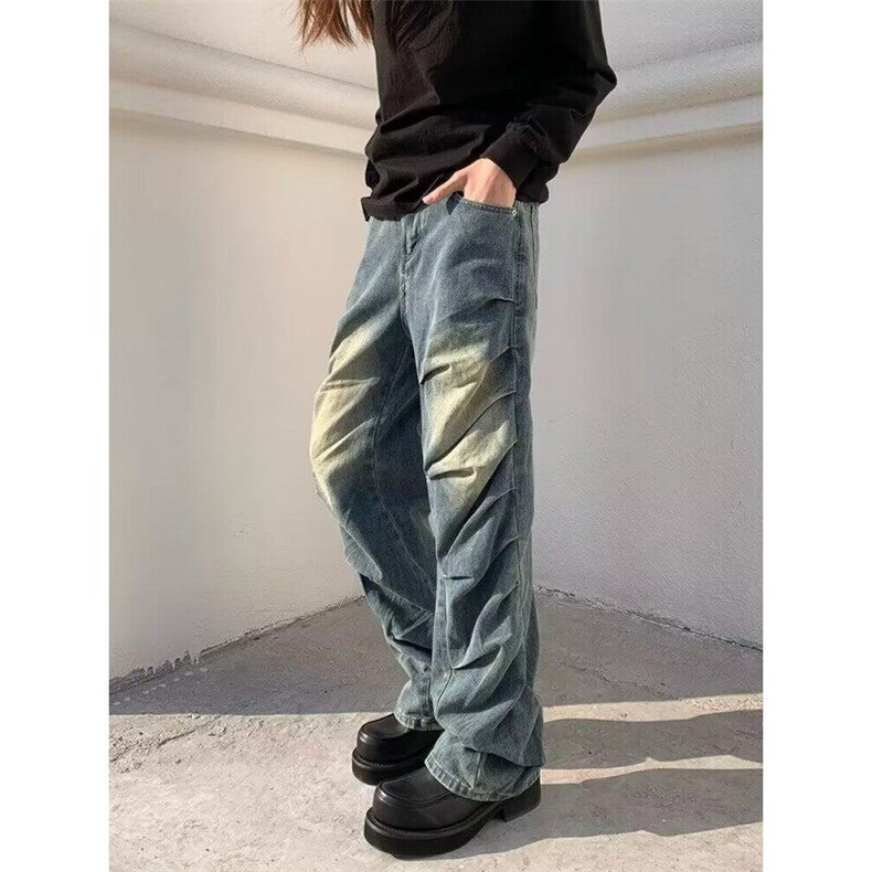 春秋直筒常规牛仔布中腰无弹褶皱设计感牛仔裤男欧美NZ856,男装牛仔裤,星座1116A（原606A-3）