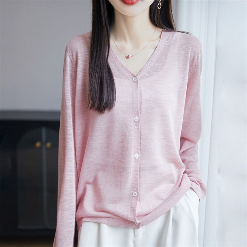 夏季轻薄开衫薄款外套长袖披肩空调防晒宽松女针织衫V领毛衫,针织衫/毛衣,丹芙娇羊绒