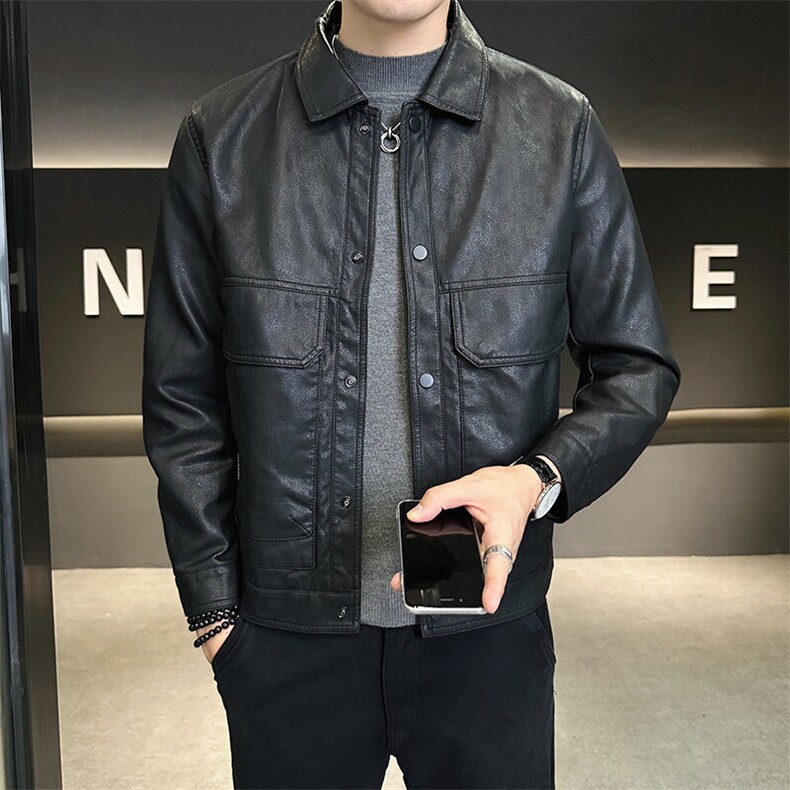 春季2025款皮衣外套男雅痞帅气男装机车皮夹克A313-66881-P140,男装夹克,电商A313